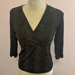 Vintage Frazier Lawrence Petite plunge neck shirt 3/4 sleeve made in USA